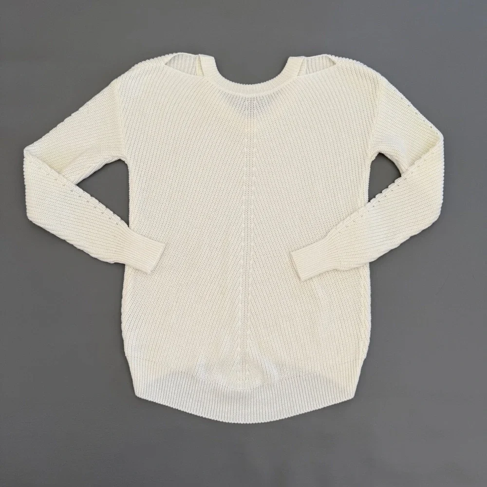 Michael Stars V-Neck Knit Sweater Pullover Long Sleeve Casual Cream Size S